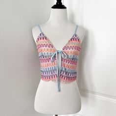 H&M Crochet Knit Open Tie Front Cami Crop Top Brand New Without Tags, Never Worn Size Small Cami Crop Top, Front Open, Pink Blue, H&m, Crop Top, Womens Tops, Crop Tops, Brand New, Tags