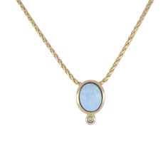 Opalas do Mar Collection - Blue Oval Opal Pendant with CZ on 16-18” Chain John Medeiros Jewelry Collections Opal Pendant Necklace, Elegant Pendant, French Wire, Plate Frames, Oval Pendant, Opal Pendants, Blue Opal, Cz Stone, 14kt Gold