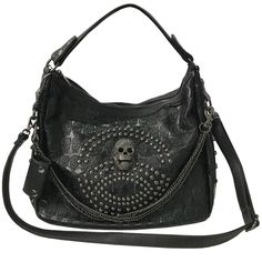 PRICES MAY VARY. ☀HIGH QUALITY MATERIAL: This Rivet Bag is made of soft washed washed PU leather with heavy duty zipper, studs. Sturdy and durable . ☀DIMENSION: The women punk bag measures : 15.7 x 5.1 x 12.2 inch/40x 13 x 31cm (LxWxH); Top Handle Height: 4.7 inch/12cm; Shoulder Strap length: 120cm/47.2 inch; Shoulder Strap is adjustable. ☀LARGE CAPACITY: There are 1 x large main compartment; 2 x slot pockets for phone and cards,1 x internal zipper pocket;1 x external back zipper poctk for impor Skull Print Shoulder Bag For Everyday Use, Goth Bags, Punk Bag, Skull Handbags, Stud Fashion, Chain Handbag, Crossbody Tote, Hobo Handbags, Goth Fashion