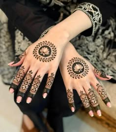 two hands with henna tattoos on them