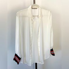 Zara White Button Up Blouse With Beautiful Detailing, Size M. New With Tags, Really Pretty Top! Zara White Shirt, Zara Poplin Shirt, White Button Up Blouse, Red Flannel Shirt, Floral Embroidered Shirt, Check Tops, Arm Cuffs, Women Tie, Red Plaid Flannel