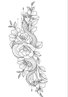 a snake and flowers tattoo design