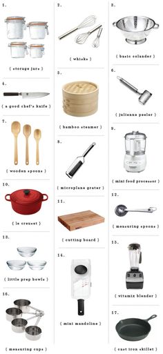 an image of kitchen utensils labeled in english