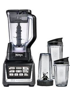 the ninja blender is black and silver