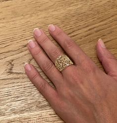 "Artisan design 14k solid yellow gold Filigree Lace design ring set with 18 sparkling 1.00mm diamonds. Description: ✤ This ring is made to order ✤ This ring is handmade from start to finish in Our workshop, DaninoDesigner. ✤ Made Of 14K Yellow Gold, Diamonds. ✤ 18 1.00mm diamonds ✤ Total carat weight of 0.09ct ✤ Ring length: 1.9cm / 0.74'' ✤ Ring Size: Choose at checkout - or contact me for custom requests ✤ PACKAGING: Every order is shipped with our luxury jewelry packaging. Perfect for gift gi Exquisite Yellow Gold Rings With Intricate Design, Exquisite Yellow Gold Ring With Intricate Design, Ornate 14k Gold Promise Ring, Gold Jewelry With Intricate Design For Promise Ring, Intricate Yellow Gold Promise Ring Jewelry, Yellow Gold Filigree Jewelry Ring, Yellow Gold Diamond Filigree Ring For Gift, Gold Filigree Jewelry For Promise Ring, Diamond Filigree Ring In Yellow Gold As Gift