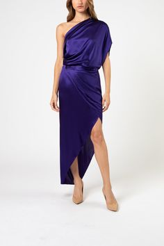 Draped Midi Dress, Draped Midi Dresses, Michelle Mason, Asymmetrical Neckline, Silk Charmeuse, Beautiful Gowns, Pure Silk, Hidden Zipper, One Shoulder Formal Dress