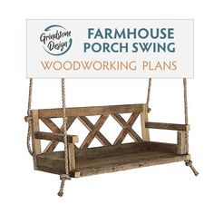 a wooden porch swing with the words woodworking plans on it's back side