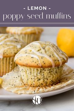 lemon poppy seed muffins on a white plate