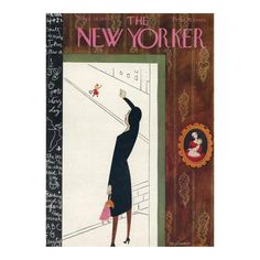 the new yorker magazine cover shows a woman looking out a window with her hand on a purse