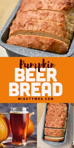 pumpkin beer bread in a pan with oranges