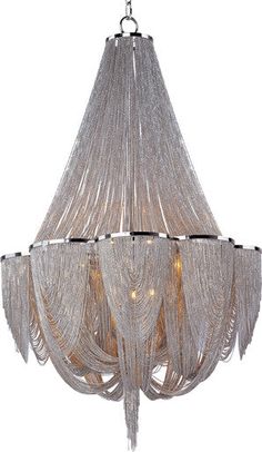 a chandelier with many strands hanging from it's sides and two lights on each side