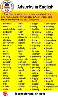 the words in english that are used to describe adverbs and adverbs