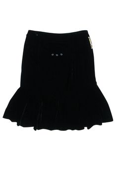 Get the party started and look knockout gorgeous in this Marc Jacobs black velour skirt. With a unique beaded and sequin waist embellishment, this skirt is sure to make you shine like the star you are! Perfect for a special holiday party, rock it with a pared-down gold heel for maximum glamour! Size 10 Shell 82% Rayon, 18% Silk Lining 100% Silk Invisible side zipper Embellished detail front Waist 34" Hips 40" Length 25" Fitted Knee-length Sequin Skirt, Holiday Fitted Skirt For Night Out, Glamorous Fitted Winter Skirt, Formal Embellished Fitted Skirt, Fitted Black Bottoms For Holiday, Fitted Skirt For Cocktail Holiday, Holiday Cocktail Fitted Skirt, Embellished Fitted Skirt, Fitted Flared Skirt With Sequins