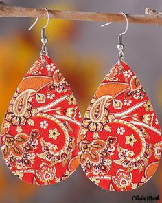 Color: orange, Size: One Size Blue Beaded Earrings, Paisley Wallpaper, Vintage Bohemian Style, Ivory Earrings, Vintage Paisley, African Earrings, Boho Feathers, Teardrop Dangle Earrings, Vintage Type