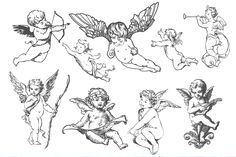 an ink drawing of cupid angels and cherubs