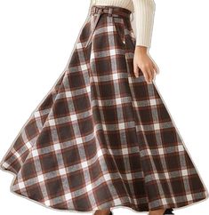 Wool Maxi Skirt For Fall Workwear, Fitted Wool Maxi Skirt For Fall, Wool Flared Skirt For Fall, Wool Pleated Skirt For Fall, Plaid Skirt For Fall Workwear, Fall Wide Leg Lined Skirt, Flared Wool Skirt For Fall, Brown Pleated Skirt For Fall, Wide Leg Wool Skirt For Fall