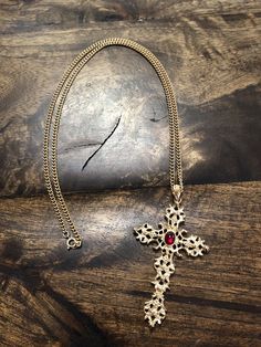 Gorgeous Vintage Avon 3” Ornate Gold Tone Cross w/ Red Cabochon on 25” Chain Vintage Avon Jewelry, Ornate Cross, Antique Jewelry Necklace, Holiday Sparkle, Sparkle Jewelry, Avon Jewelry, Vintage Avon, The Cross, Ruby Red