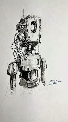 a drawing of a robot sitting on top of a table