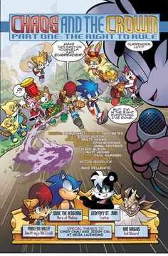 the cover to sonic and the crown, with an image of several cartoon characters on it