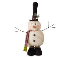 a snowman ornament with a hat and scarf