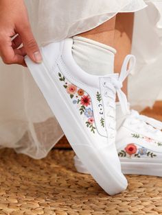 Custom Embroidered Vans, Wedding Vans Embroidery Floral, Bridal Flower Embroidered Shoes, Custom Name Embroidered Sneakers, Wedding Gifts - Etsy Vans Embroidery, Vans Wedding, Sneakers Wedding, Modest Christian Clothing, Embroidery Sneakers, Wedding Vans, Embroidered Vans, Cute Converse Shoes, Embroidered Sneakers