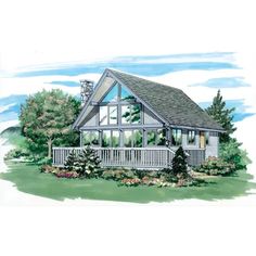 this is an artist's rendering of the front elevation of these cabin house plans