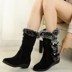 Orthopedic Shoes Stylish, Wedge Snow Boots, Fur Heels, Platform Heels Boots, Flat Heel Boots, Fashionable Snow Boots, Winter Shoes For Women, Faux Fur Boots, Warm Boots