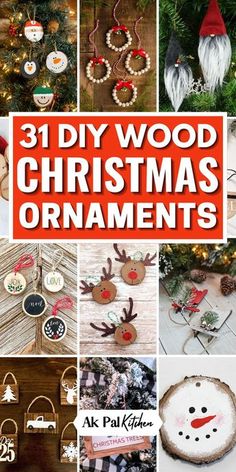 the cover of 31 diy wood christmas ornaments