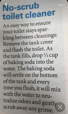 a newspaper article with the words no scrub toilet cleaner