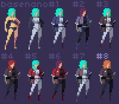 some pixel art work i did for the video game ` s character sheet, and it looks like they have different outfits