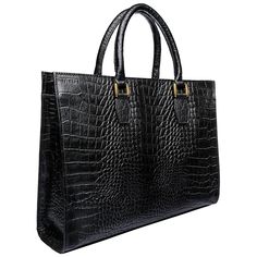 A classic and elegant women's work bag. This bag is sure to stand out and pairs beautifully with office attire. The bag is not bulky, yet can fit necessary papers and a tablet or iPad. "Leather: Rich full grain croco pattern embossed leather.. Lining: Red cotton for brown bag and black polyester for black bag Closure: magnetic snap button. Handles & Strap: Detachable leather shoulder strap and two leather top handles. Interior Details: One main compartment, one center zip compartment, severa Leather Work Bag Women, Best Work Bag, Womens Work Bag, Leather Work Bag, Work Handbag, Office Bag, Women Bags Fashion, Office Attire, Leather Work