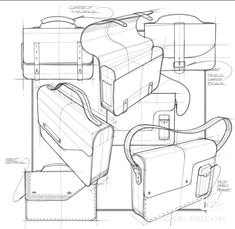 an architectural drawing of the back and side view of luggage