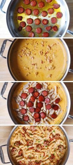 four different types of food in pans on a table