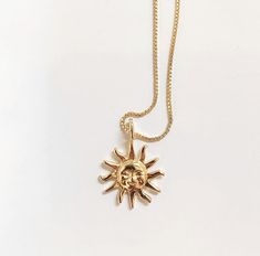 Smiley Sun, Sun Medallion, Sunburst Necklace, Deer Jewelry, Sunshine Necklace, Sun Necklace, Sun Pendant, Bubble Mailer, Gold Choker