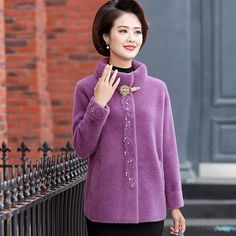 Brand Name:MVJT DAIRStyle:CasualMaterial Composition:cottonDecoration:ButtonPattern Type:SolidClothing Length:RegularCollar:MANDARIN COLLARSleeve Length(cm):FullSleeve Style:RegularMaterial:CottonMaterial:PolyesterThickness:Thick （Winter)Closure Type:Covered ButtonAge:Ages 35-45 Years Old Purple Buttoned Winter Tops, Winter Purple Tops With Button Closure, Purple Winter Tops With Button Closure, Cotton Decorations, L And Light, 45 Years, Solid Clothes, Cashmere Coat, Mandarin Collar