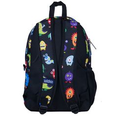 Your child will be the talk of the playground with the Wildkin 15 Inch Kids School Backpack! Eye-catching patterns and a functional design come together to make this backpack for boys and girls a fun addition to your child’s school and travel essentials. Two padded, adjustable shoulder straps and a padded back provide comfort, while the durable top handle is perfect for hanging in a locker before heading to class. We’ve designed our 15 Inch to withstand even the toughest, homework-filled school Fun Multicolor Backpack For Back To School, Fun Multicolor Student Backpack, Fun Multicolor Backpack, Fun Black Standard Backpack, Novelty Black Backpack, Multicolor Backpack For End Of School Year Outdoor Activities, Fun Black Bags For Back To School, Fun Multicolor Backpack For School Events, Playful Black Backpack For Everyday Use