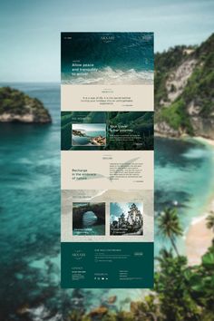 an image of a website page with the ocean in the background and trees on the shore