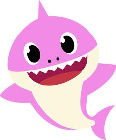 a cartoon pink shark with big eyes and a toothy smile on it's face