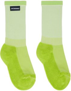 JACQUEMUS - Green 'Les Chaussettes À L'Envers' Socks Handknit Socks, Green Textile, Pilates Socks, Sock Design, Luxury Socks, Women Trainers, Green Socks, Hand Knit Socks, Textile Logo