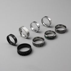 Choose from 8 of our high-quality stainless steel silver men's rings. Including: 1. Saint Cross ring 2. Celtic Knot Ring 3. Aztec Numeral Ring 4. Roman Band Ring  5. Black Classic Band Ring 6. Classic Band Ring 7.Abalone Shell Ring  8. Black Chain Ring ➤Weighty and Durable Stainless Steel ➤The perfect, versatile ring for daily wear ➤Multiple Sizes available ➤Made with High-Quality 316L Stainless Steel for a premium finish Please Note: This includes 1 ring not a full set of 8. Please pick the style that you would like from the photos. Please check our size chart in the last image before ordering. Shipping: We aim to ship your order out as soon as possible and offer Free First Class Delivery to the UK. We also offer worldwide shipping which we send with international standard delivery. Any q Minimalist Rings Men, Cheap Clavicle Chain Necklace For Valentine's Day, Guys Rings Aesthetic, Men’s Jewlery Silver, Tomboy Rings, Rings Aesthetic Men, Masc Rings, Men Rings Aesthetic, Rings Streetwear