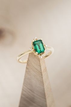 "MAY" - LAB CREATED EMERALD ENGAGEMENT RING WITH DIAMOND ACCENTS – Staghead Designs Green Engagement Rings, Emerald Engagement Ring Green, Emerald Wedding Rings, Staghead Designs, Cute Engagement Rings, Yellow Gold Engagement Ring, Future Engagement Rings, Emerald Wedding, Alexandrite Engagement Ring