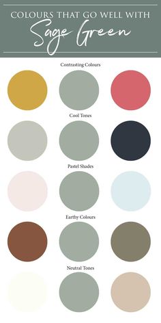 the colors that go well with sage green are shown in this color chart, which includes different