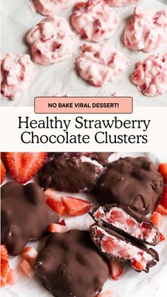 healthy strawberry chocolate clusters with text overlay