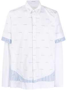 optical white/cornflower blue cotton all-over logo print stripe detailing layered effect pointed flat collar front button fastening long sleeves straight hem White Cornflower, Givenchy Shirt, Pointed Flat Collar, Givenchy Logo, Blue Striped Shirt, Flat Collar, Cornflower Blue, Shirt White, Collar Shirts