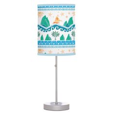 a lamp with a blue and white pattern on it