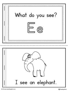 two cards with the words e and an elephant