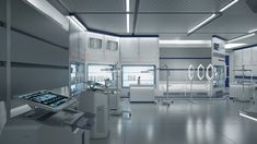 a hospital room filled with lots of machines and medical equipment in it's walls