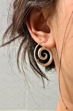 Sterling Silver Spiral Earrings, Simple Rustic Handmade Tribal Thick Spiral Hoop Swirl Coil Women or Men Earrings - Etsy Thailand Spiral Hoop Earrings, Metal Spiral Wrap Earrings, Spiral Metal Wrap Earrings, Metal Spiral Wrap Single Earring, Spiral Hypoallergenic Hoop Earrings, Silver Spiral Hoop Earrings, Indie Gifts, Fake Gauge Earrings, Industrial Jewelry