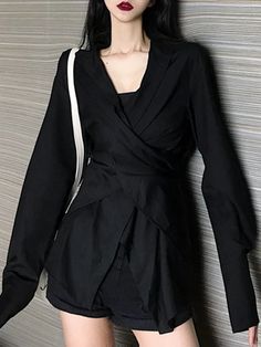 SIZE S:Shoulder:51cm,Bust:106cm,Sleeve Length:62cm,Length:69-80cm M:Shoulder:52cm,Bust:110cm,Sleeve Length:63cm,Length:70-81cm L:Shoulder:53cm,Bust:114cm,Sleeve Length:64cm,Length:71-82cm Note: 1 inch = 2.54 cm, 1 cm = 0.39 inch note: measurement by hands allow 2-3cm errors which is normal Black Office Lady Blouse For Fall, Black Office Blouse For Fall, Black Lapel Collar Blouse For Fall, Black Long Sleeve Blouse With Buttons, Black Blouse With Lapel Collar For Fall, Black Lapel Collar Office Blouse, Chic Black Shirt With Lapel Collar, Chic Black Blouse With Lapel Collar, Chic Black Top With Lapel Collar