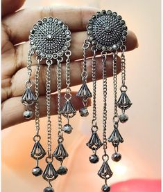 Unleash Timeless Elegance with Silver Mandala Chain Dangle Earrings Adorn yourself with these exquisite silver mandala earrings, crafted with precision and artistic flair. Featuring a circular mandala design with cascading chains and ethnic-inspired bell accents, these earrings are a celebration of intricate craftsmanship. Perfect for festive occasions, elegant evenings, or as a special gift, they embody the spirit of bohemian elegance and cultural richness. Materials Used: High-quality Silver D Long Drop Earrings, Stunning Earrings, Ethnic Jewelry, Boho Stil, Unique Charms, Cloth Bags, Silver Chain, Special Gifts, Jewelry Earrings Dangle